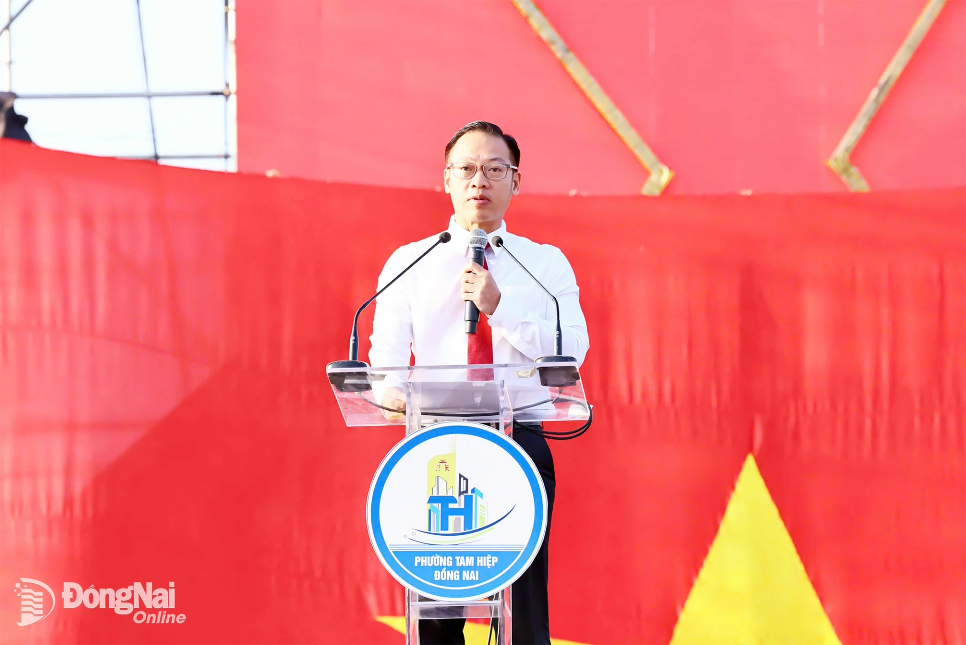 B&iacute; thư Đảng ủy, Chủ tịch HĐND phường Tam Hiệp Nguyễn Xu&acirc;n Thanh ph&aacute;t biểu. Ảnh: C&ocirc;ng Nghĩa