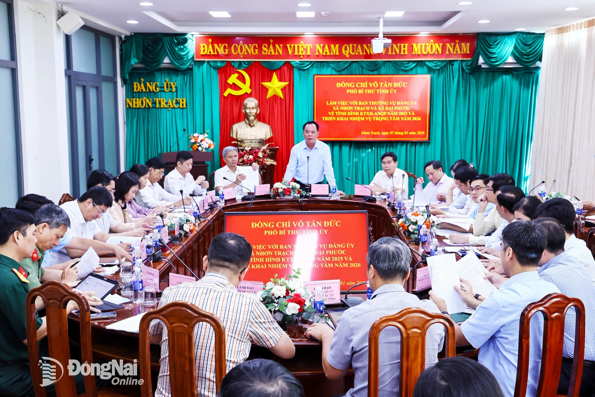 Phó Bí thư Tỉnh ủy Đồng Nai Võ Tấn Đức phát biểu tại buổi làm việc. Ảnh: Công Nghĩa