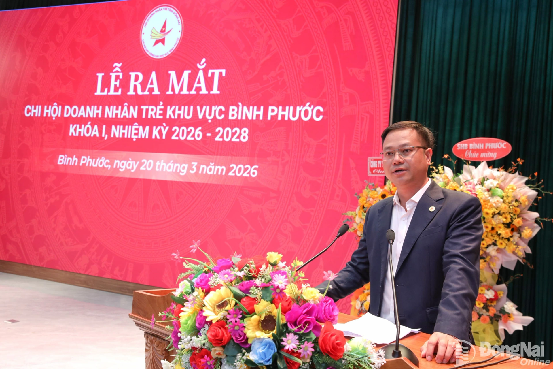 Ông Đặng Quốc Nghi, Chủ tịch Hội Doanh nhân trẻ tỉnh Đồng Nai phát biểu tại lễ ra mắt. Ảnh: Trương Hiện