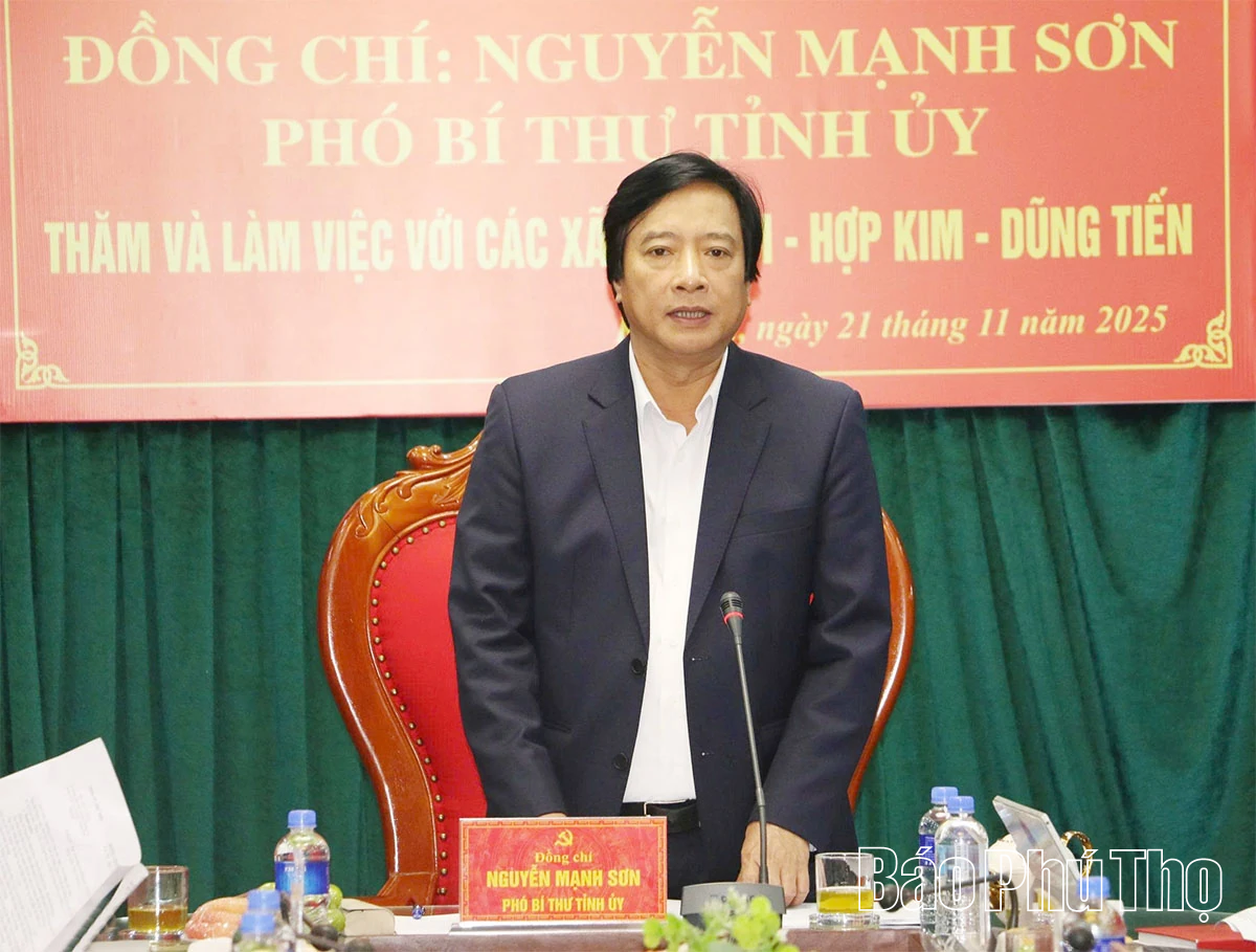 Phó Bí thư Tỉnh ủy Nguyễn Mạnh Sơn làm việc với Ban Thường vụ Đảng ủy các xã Kim Bôi, Dũng Tiến, Hợp Kim