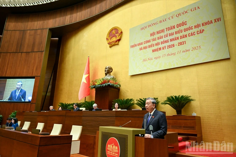 Tổng Bí thư Tô Lâm yêu cầu tập trung lãnh đạo thật tốt công tác nhân sự, khâu then chốt nhất của bầu cử. (Ảnh: DUY LINH)  