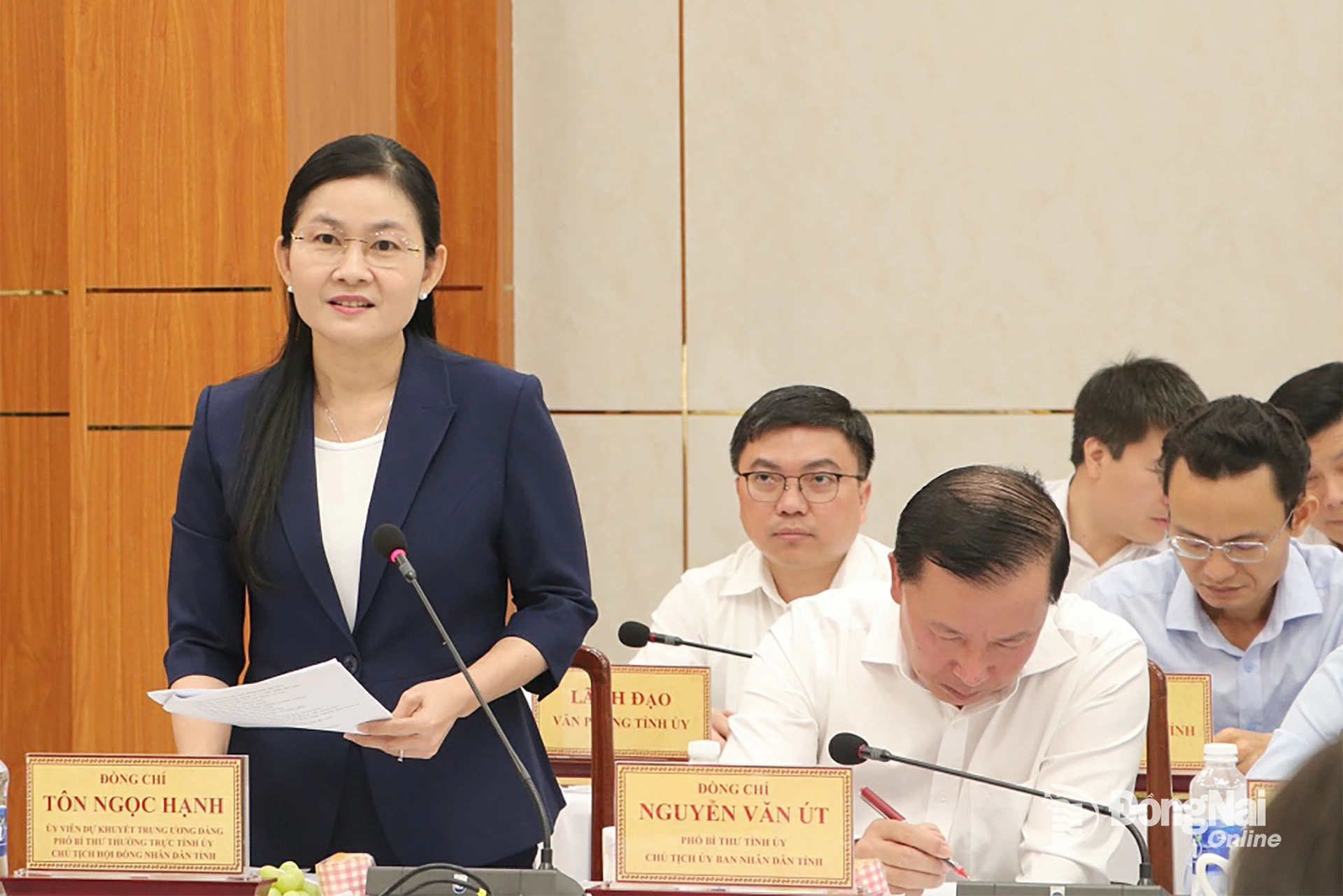 Đồng ch&iacute; T&ocirc;n Ngọc Hạnh, Ủy vi&ecirc;n dự khuyết Trung ương Đảng, Ph&oacute; B&iacute; thư Thường trực Tỉnh ủy, Chủ tịch HĐND tỉnh Đồng Nai ph&aacute;t biểu tại buổi l&agrave;m việc. Ảnh: Phạm T&ugrave;ng