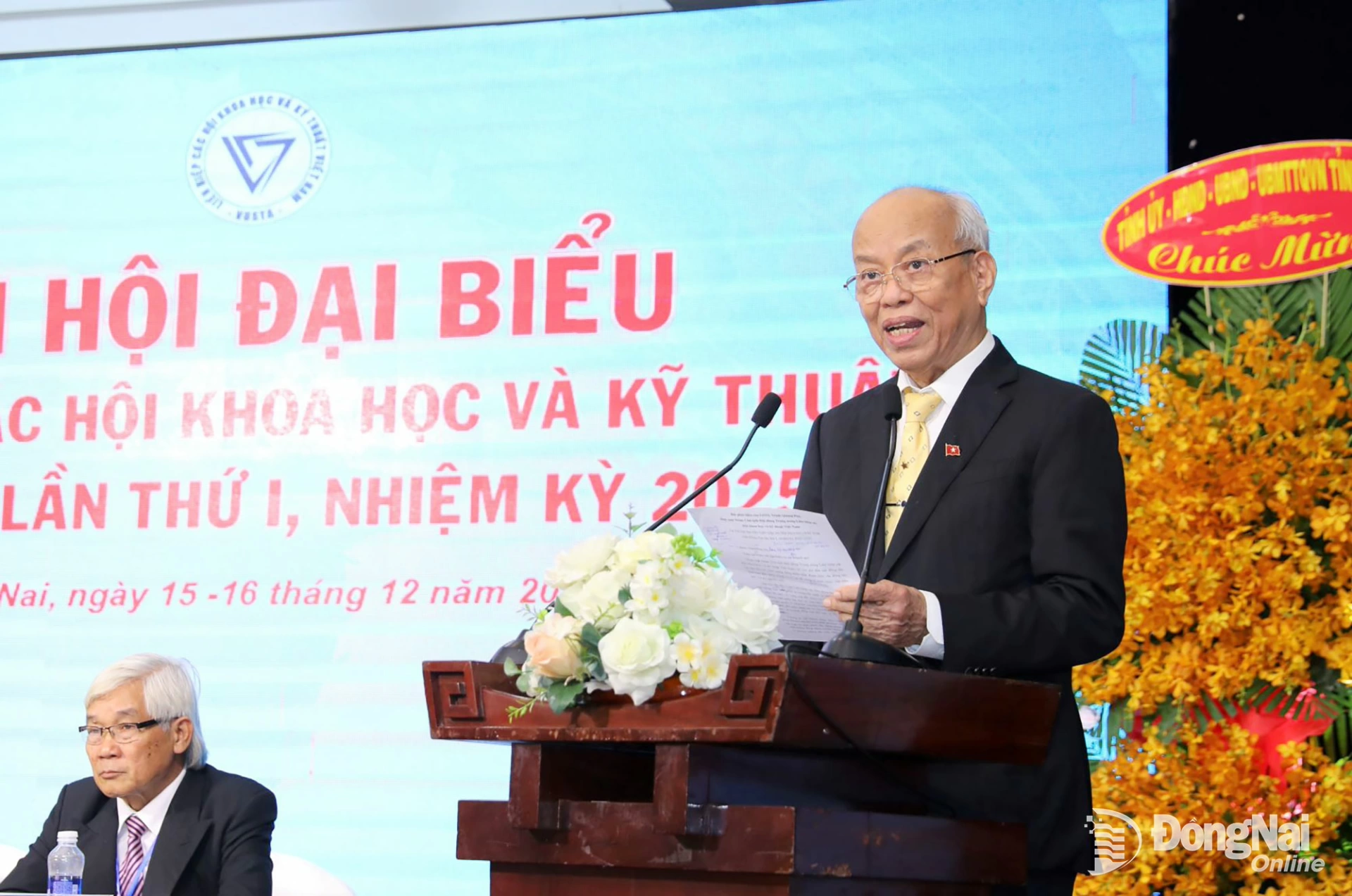 GS.TS Trình Quang Phú, Ủy viên Đoàn Chủ tịch Trung ương Liên hiệp các hội Khoa học và Kỹ thuật Việt Nam phát biểu tại đại hội. Ảnh: Huy Anh