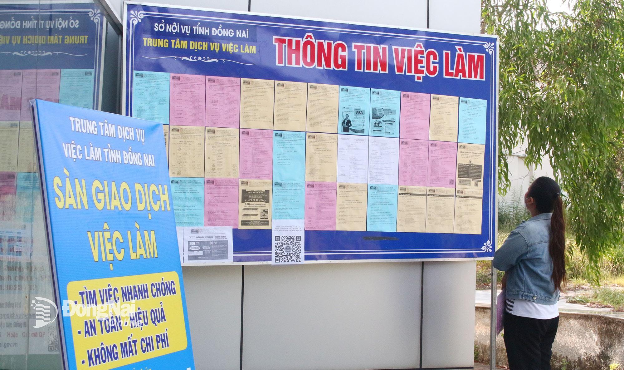 Người lao động tìm hiểu thông tin việc làm tại Trung tâm Dịch vụ việc làm tỉnh Đồng Nai. Ảnh: N.Hòa  