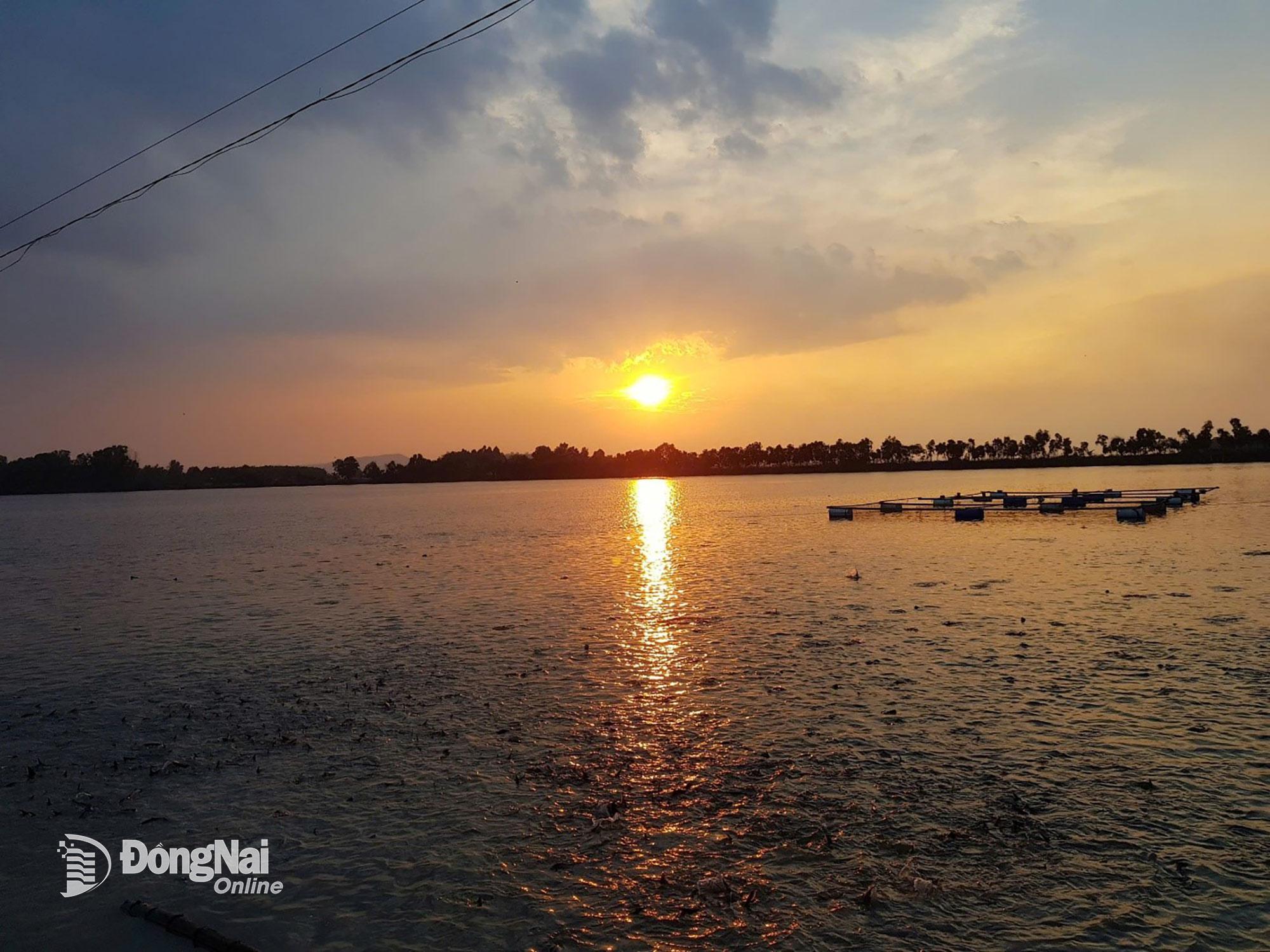 Hoàng hôn trên ao cá La Ngà. Ảnh H.Thu