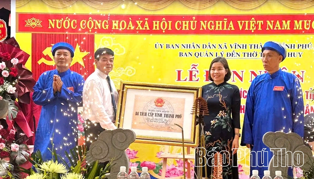 Xã Vĩnh Thành đón nhận Bằng xếp hạng Di tích lịch sử văn hóa cấp tỉnh Đền thờ Tô Thế Huy