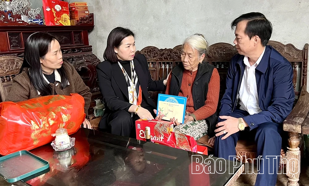 Ph&oacute; Chủ tịch UBND tỉnh Ph&ugrave;ng Thị Kim Nga trao qu&agrave; Tết tặng c&aacute;c hộ ngh&egrave;o x&atilde; Tam Sơn