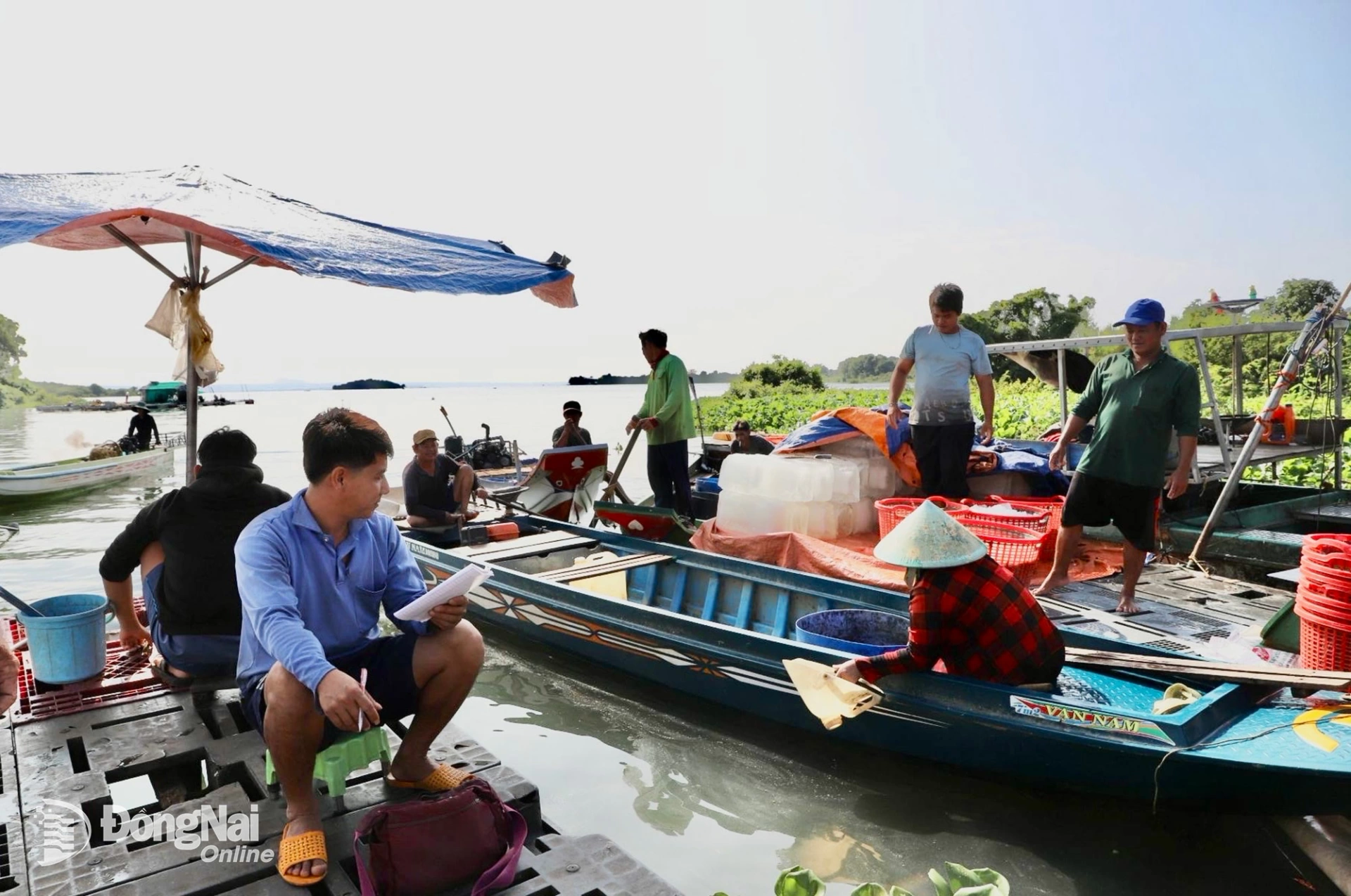 Các thuyền đánh bắt cá cơm về bến sau đêm giăng lưới. Ảnh: B.Nguyên