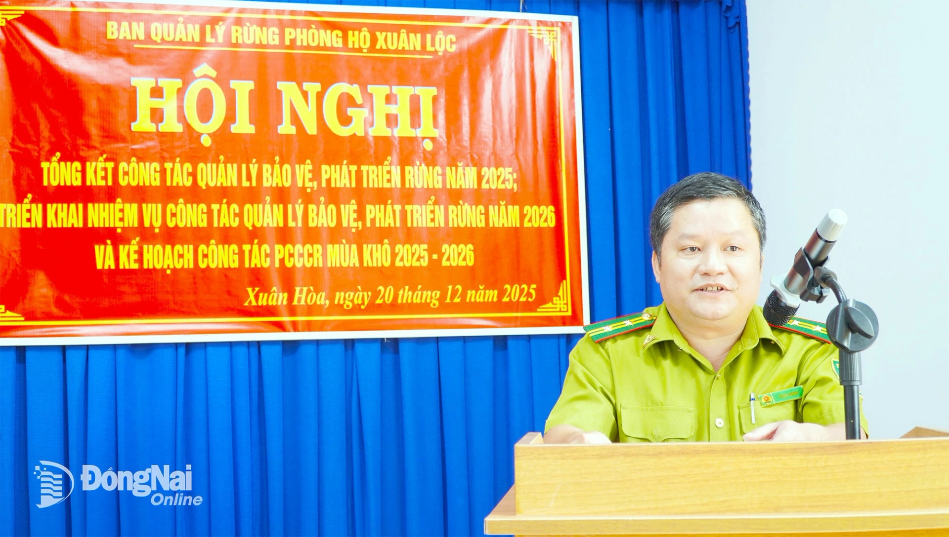 Hạt trưởng Hạt Kiểm l&acirc;m khu vực 2 Th&aacute;i B&igrave;nh ph&aacute;t biểu chỉ đạo tại hội nghị. Ảnh: An Nhơn