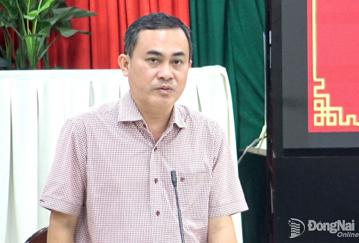 Ủy viên Ban Thường vụ Tỉnh ủy, Phó chủ tịch UBND tỉnh Lê Trường Sơn phát biểu tại buổi làm việc. Ảnh: Quốc Vinh    