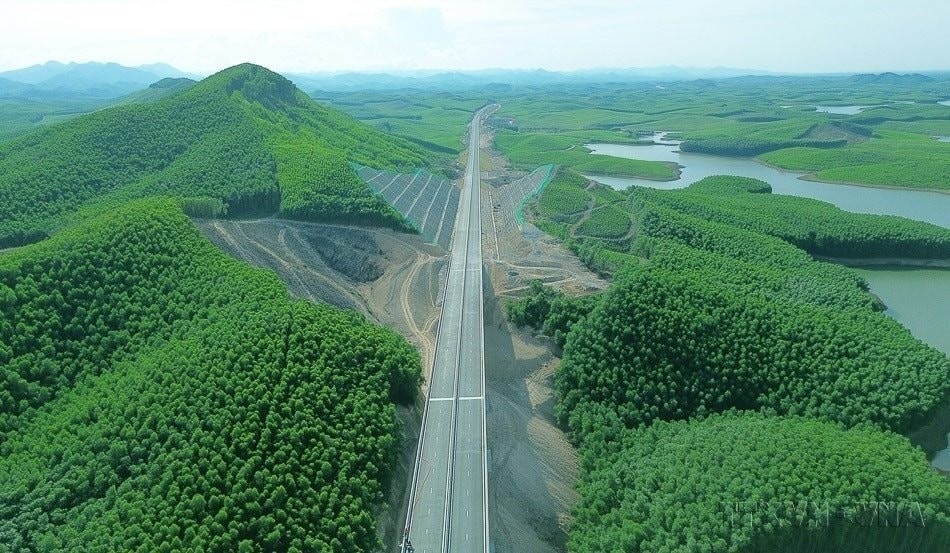 Cao tốc Vạn Ninh-Cam Lộ xuy&ecirc;n qua c&aacute;nh rừng. (Ảnh: Quốc Kh&aacute;nh/TTXVN)
