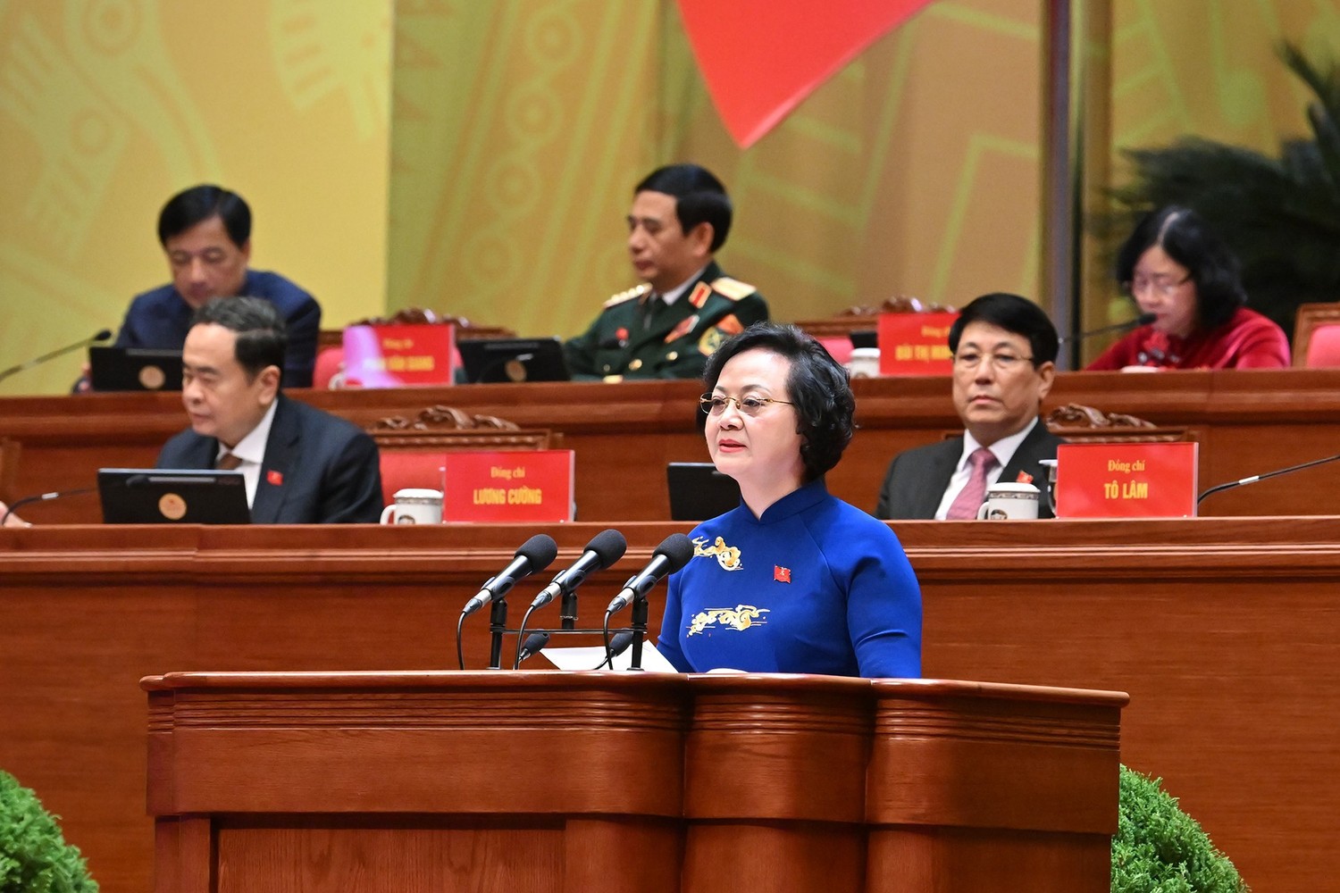 Đồng ch&iacute; Phạm Thị Thanh Tr&agrave;, Ủy vi&ecirc;n Trung ương Đảng, Ủy vi&ecirc;n Ban Thường vụ Đảng ủy Ch&iacute;nh phủ, Ph&oacute; Thủ tướng Ch&iacute;nh phủ, tham luận về vấn đề: X&acirc;y dựng Ch&iacute;nh phủ "Kiến tạo ph&aacute;t triển, li&ecirc;m ch&iacute;nh, h&agrave;nh động quyết liệt, phục vụ Nh&acirc;n d&acirc;n".