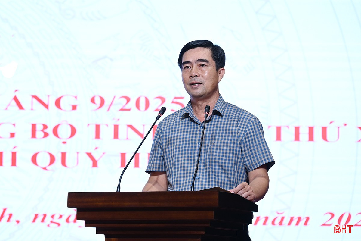 Phó Giám đốc Sở Nội vụ Bùi Quang Dương báo cáo về kết quả việc xếp tổ chức bộ máy và thực hiện mô hình chính quyền địa phương 2 cấp. bqbht_br_dsc-5d943.jpg