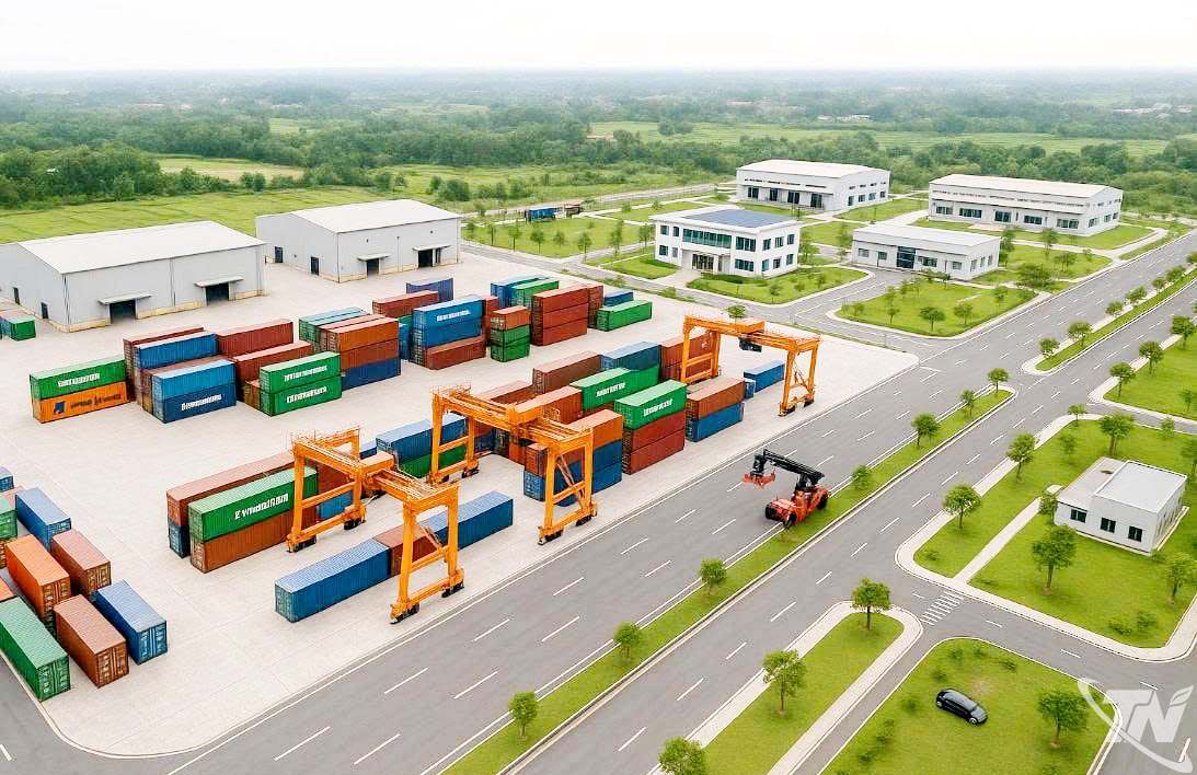Dự án Cảng cạn (ICD)   Tiên Phong tại   phường Phổ Yên được   quy hoạch với quy mô   trên 14ha, kỳ vọng sẽ   trở thành trung tâm   logistics hiện đại,   đóng vai trò trung   chuyển hàng hóa cho   toàn tỉnh và khu vực   (ảnh phối cảnh mang   tính chất minh họa).