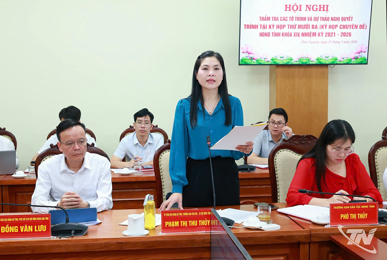 Đại diện Ban Văn hóa - Xã hội HĐND tỉnh phát biểu tại cuộc họp.