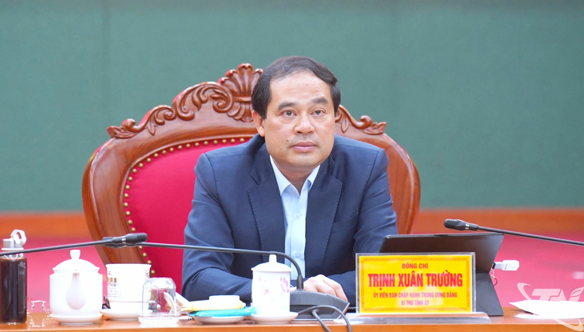 Đồng chí Trịnh Xuân Trường, Ủy viên Ban chấp hành Trung ương Đảng, Bí thư Tỉnh ủy, Trưởng Ban chỉ đạo bầu cử tỉnh chủ trì điểm cầu tỉnh Thái Nguyên