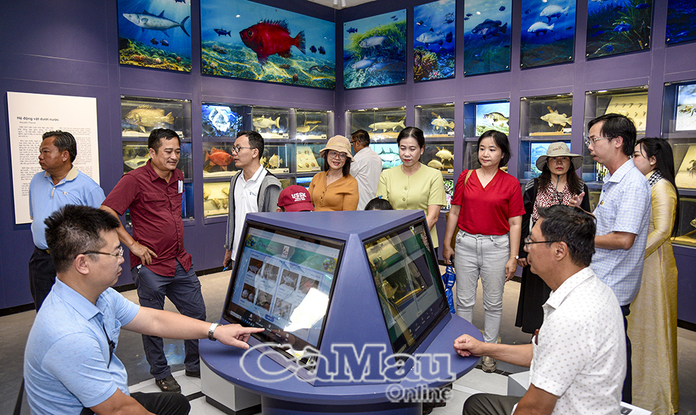 Th&agrave;nh vi&ecirc;n đo&agrave;n c&ocirc;ng t&aacute;c trải nghiệm kh&ocirc;ng gian số tại Bảo t&agrave;ng Tổng hợp tỉnh C&agrave; Mau.