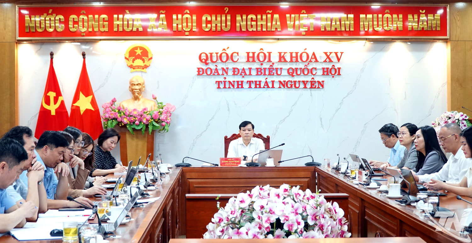 Quang cảnh hội nghị tại điểm cầu tỉnh Thái Nguyên.