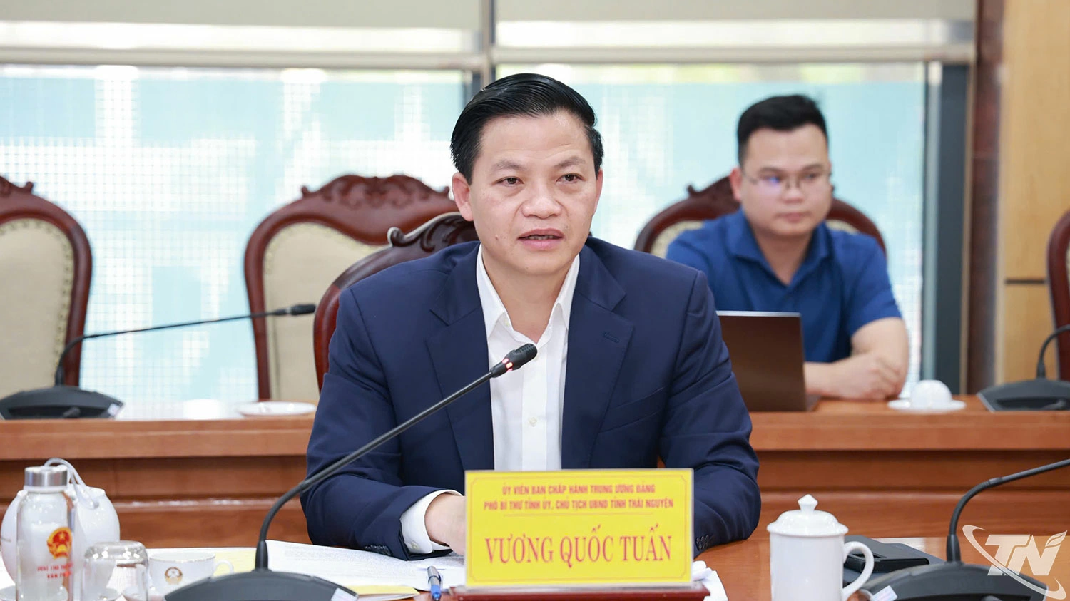 Đồng chí Chủ tịch UBND tỉnh Thái Nguyên Vương Quốc Tuấn phát biểu tại buổi làm việc.
