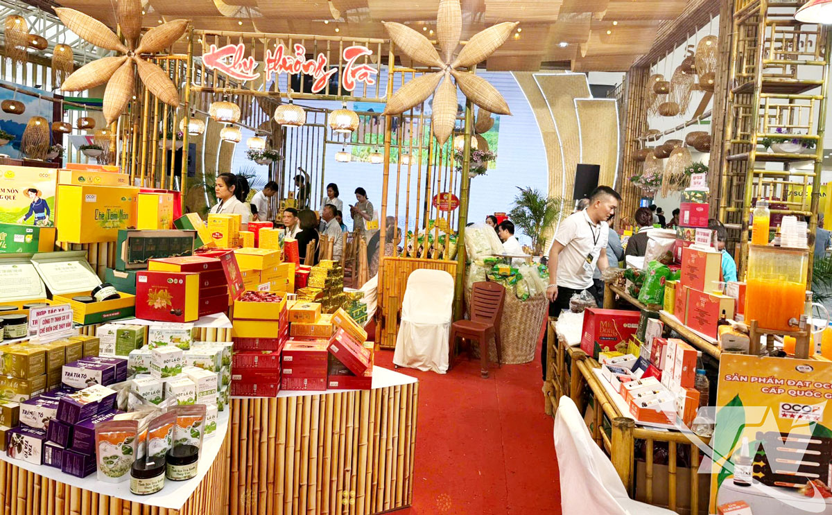 Các sản phẩm công nghiệp nông thôn tiêu biểu và sản phẩm OCOP của tỉnh Thái Nguyên được trưng bày, giới thiệu tại nhiều triển lãm, hội chợ lớn trong và ngoài tỉnh. Ảnh: T.L