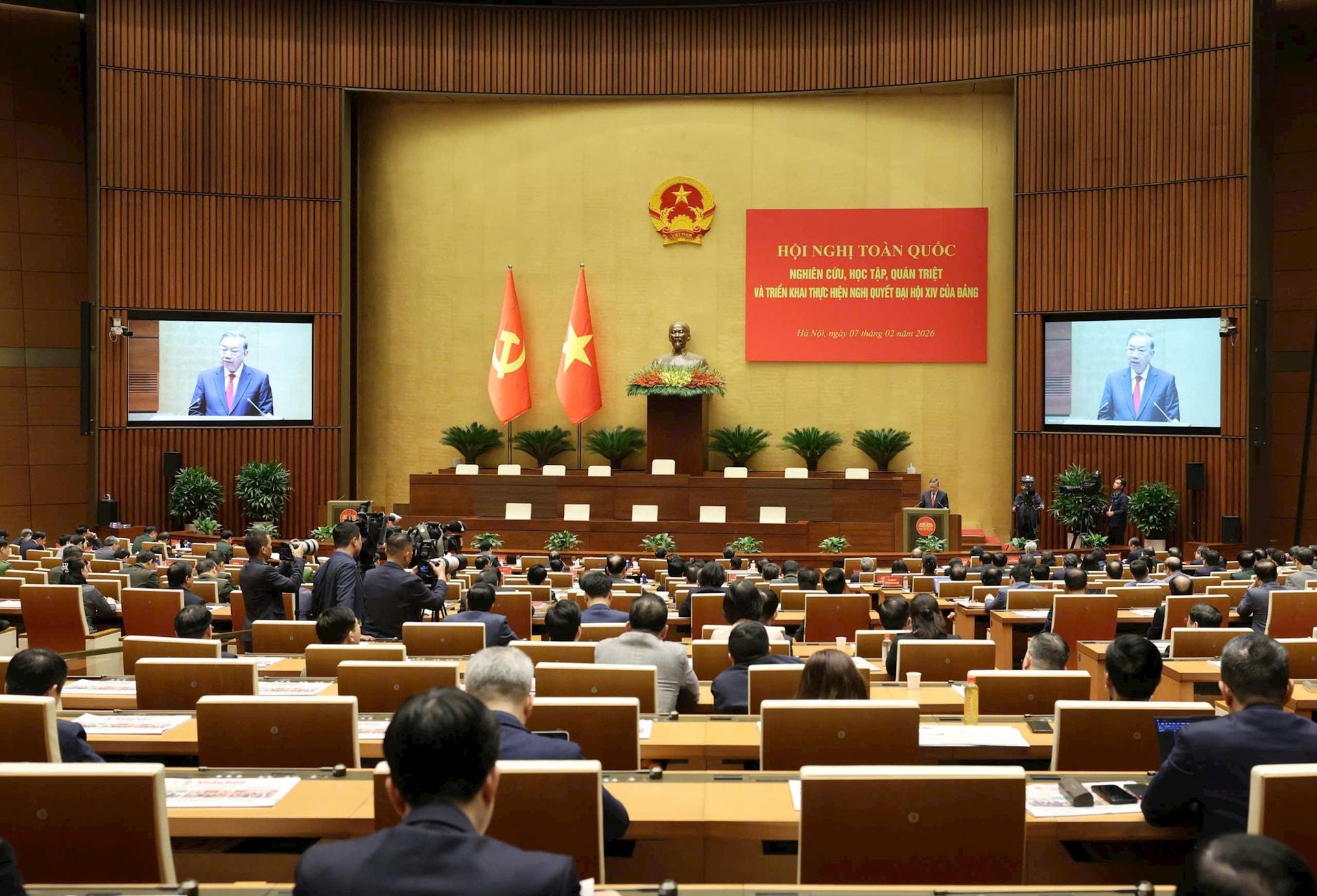 Tổng Bí thư Tô Lâm phát biểu tại hội nghị, chiều 7-2. Ảnh Nhật Nam