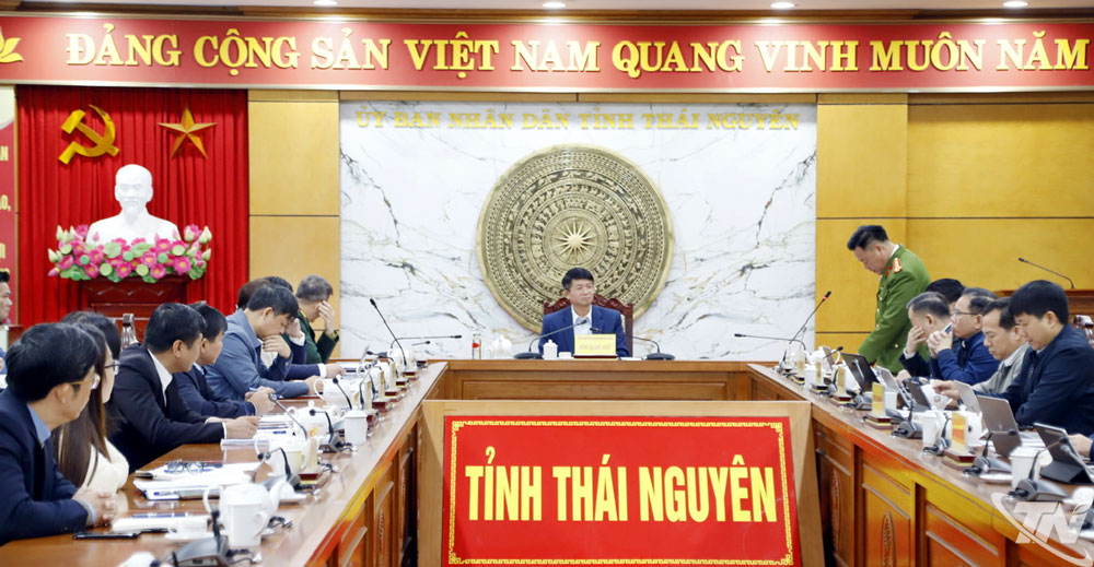 Đồng ch&iacute; Ph&oacute; Chủ tịch UBND tỉnh N&ocirc;ng Quang Nhất chủ tr&igrave;&nbsp;cuộc họp