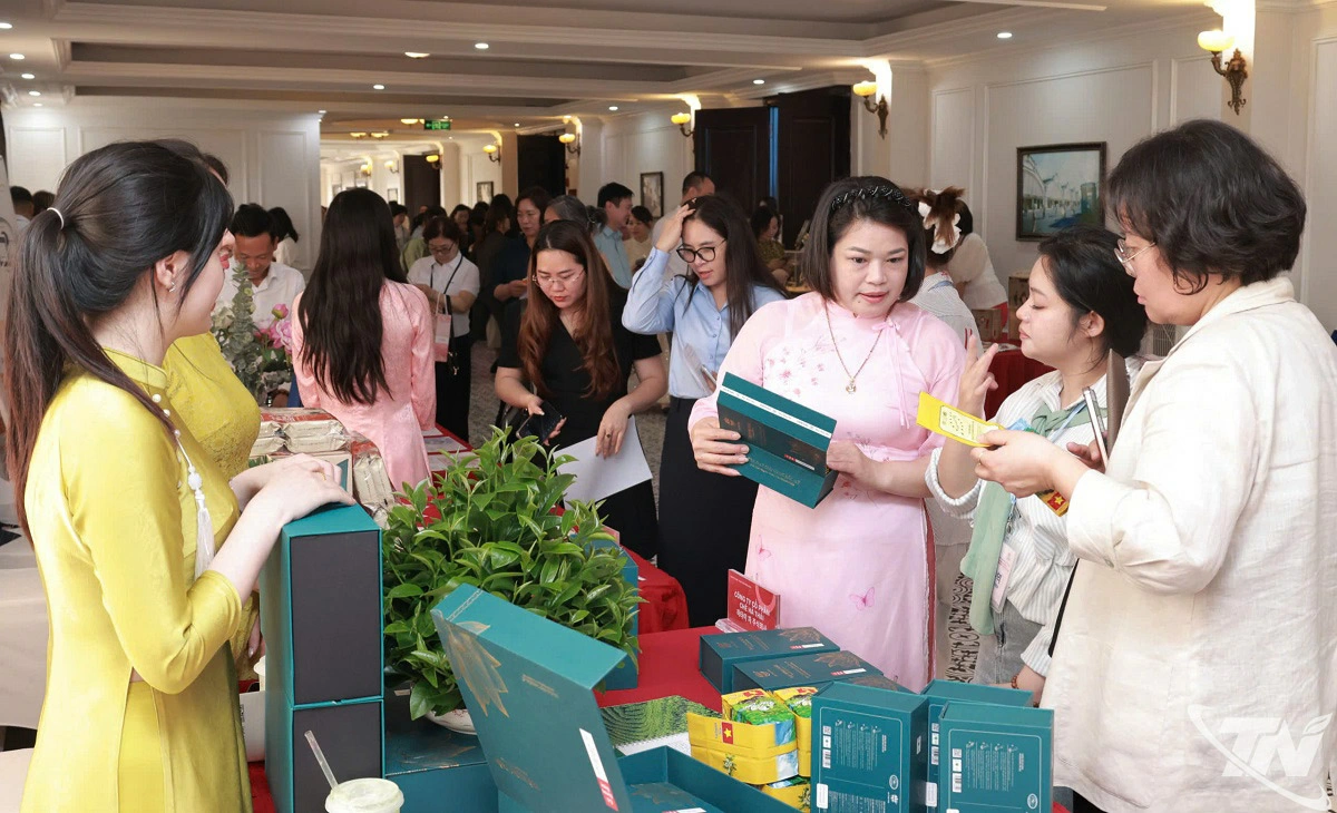 Doanh nghiệp hai bên tìm hiểu, kết nối tiêu thụ sản phẩm tại khu trưng bày bên lề Hội nghị.