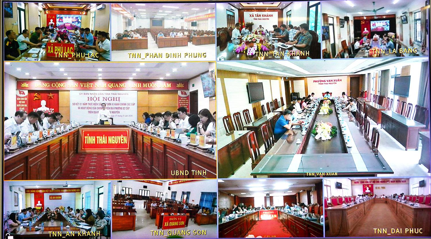 Hội nghị được kết nối trực tuyến đến điểm cầu 92 xã, phường trên địa bàn tỉnh.