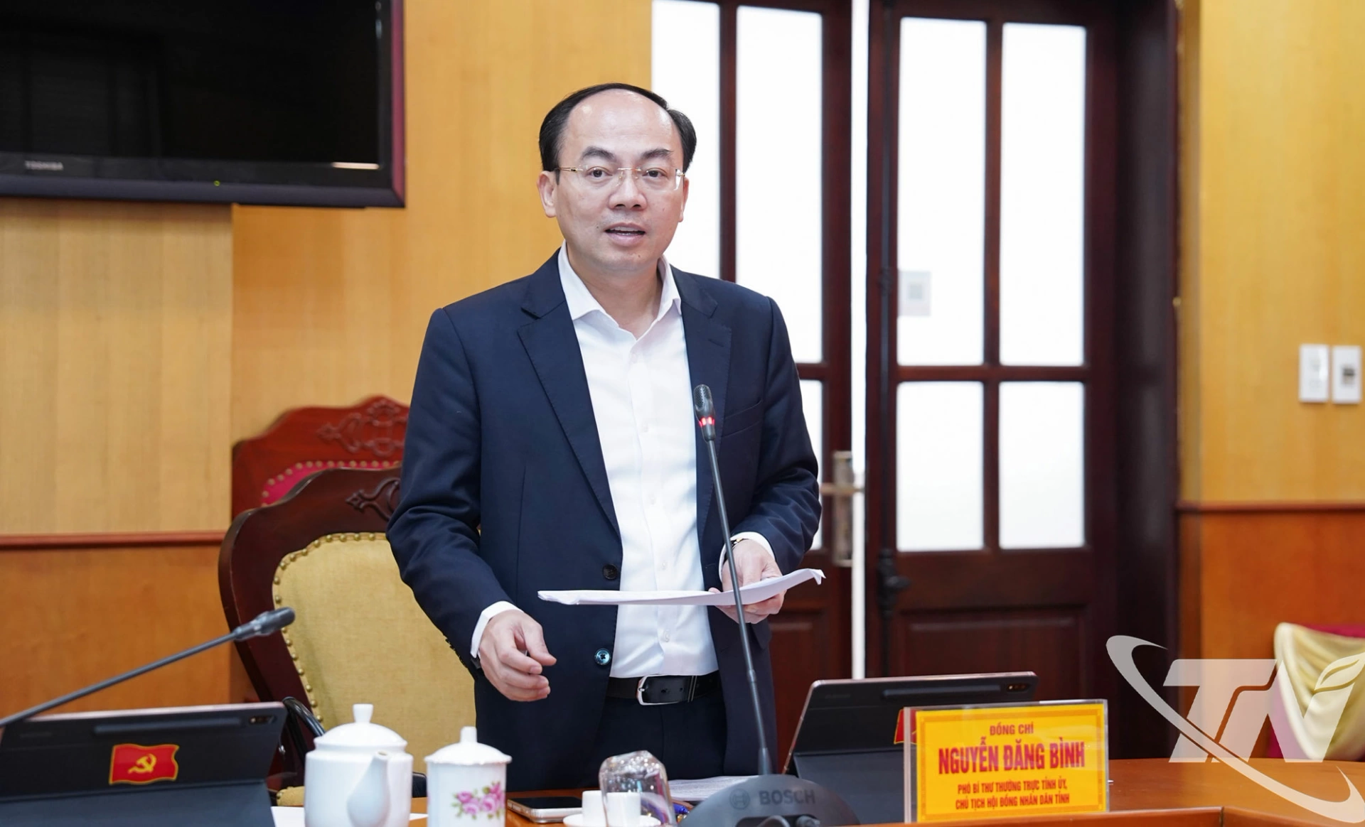 Đồng chí Nguyễn Đăng Bình, Phó Bí thư Thường trực Tỉnh ủy, Chủ tịch HĐND tỉnh, phát biểu tại Hội nghị.