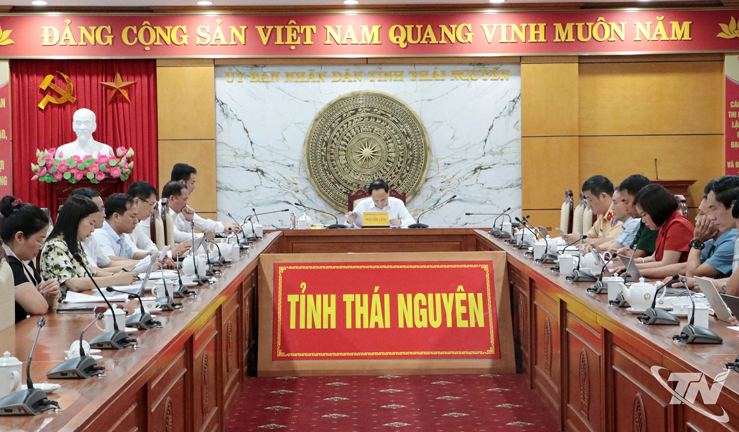 Đại biểu dự hội nghị tại điểm cầu trực tuyến tỉnh Thái Nguyên.