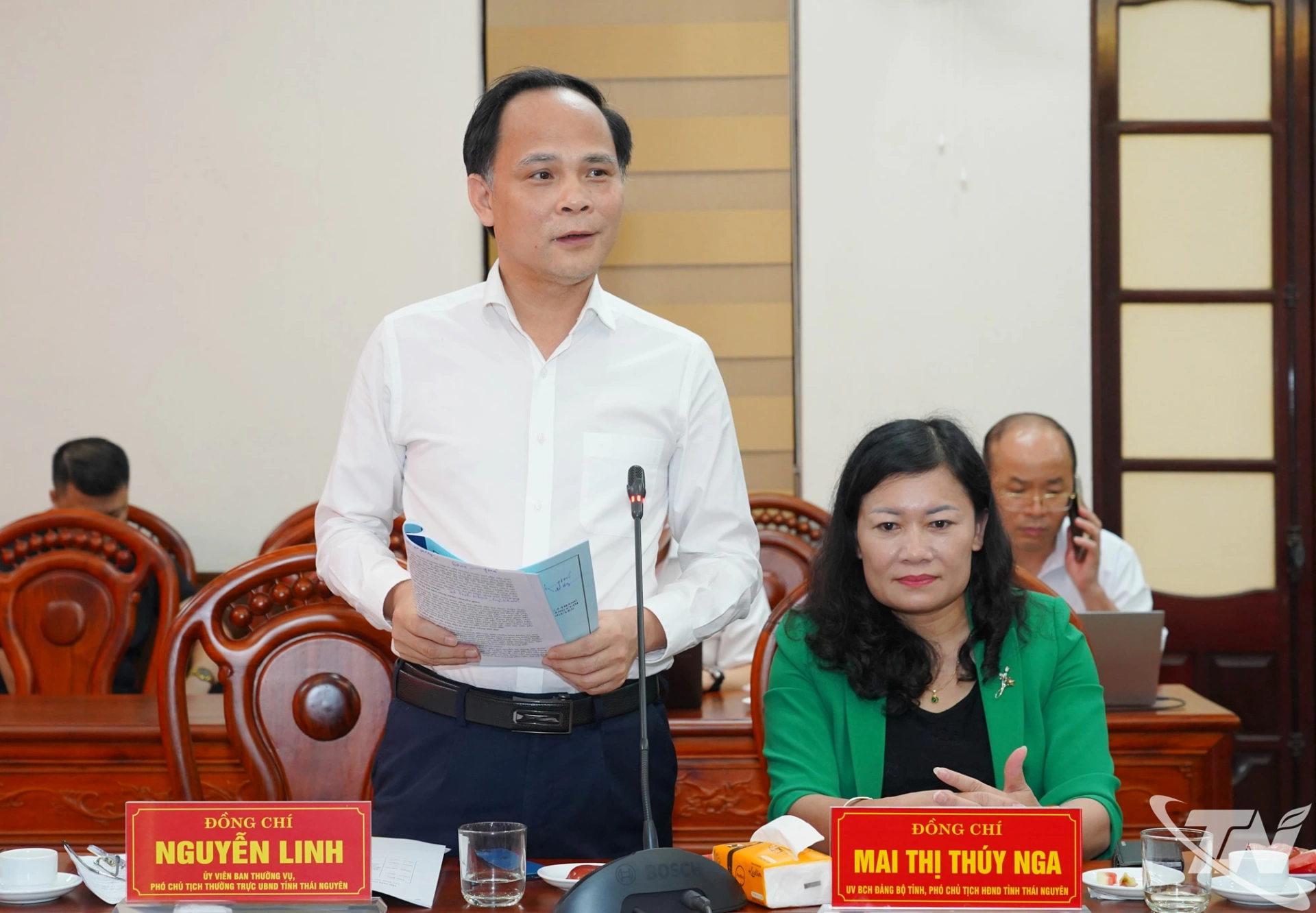 Đồng chí Phó Chủ tịch Thường trực UBND tỉnh Nguyễn Linh phát biểu tại buổi làm việc.