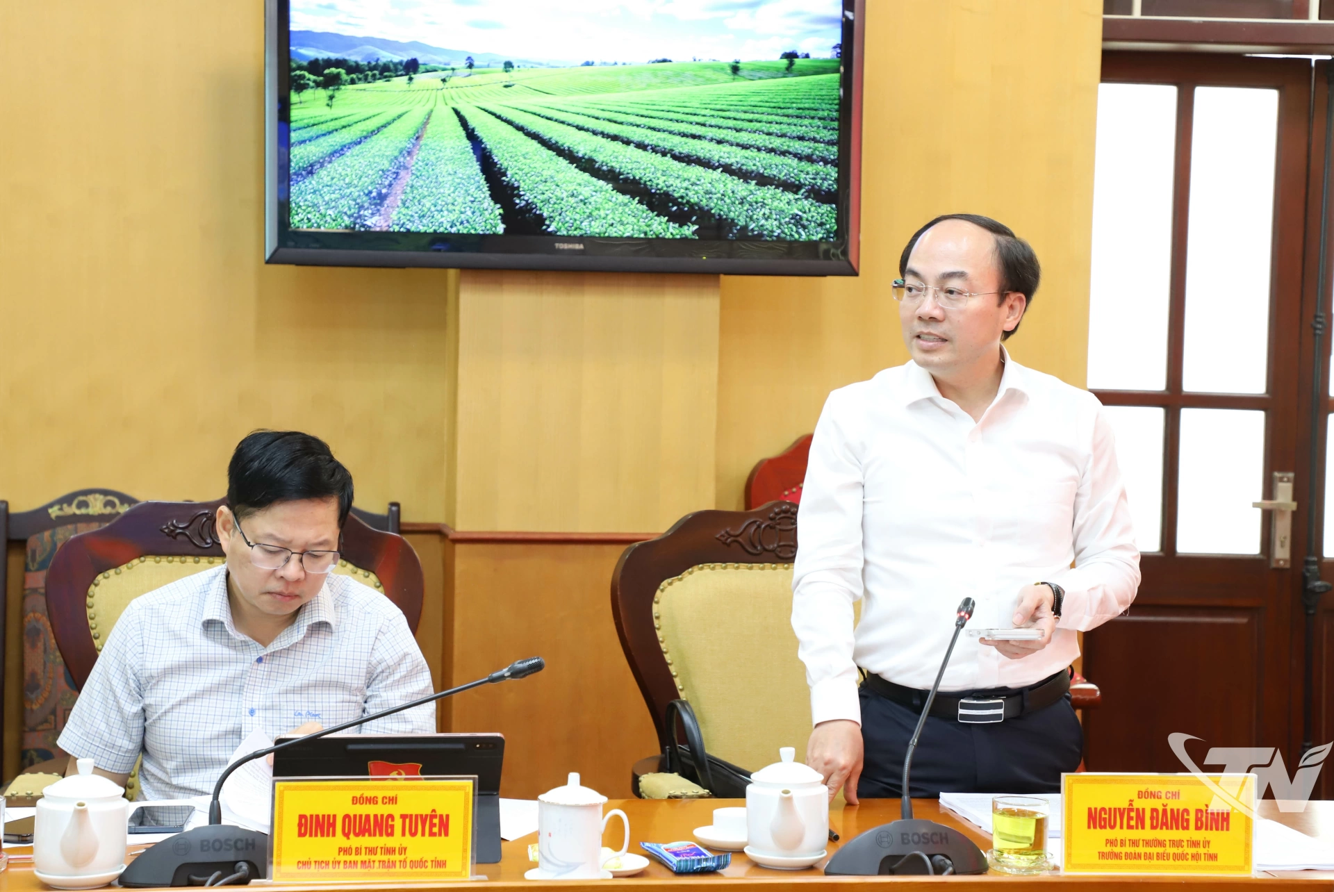 Đồng chí Nguyễn Đăng Bình, Phó Bí thư Thường trực Tỉnh ủy, Trưởng đoàn ĐBQH tỉnh phát biểu.