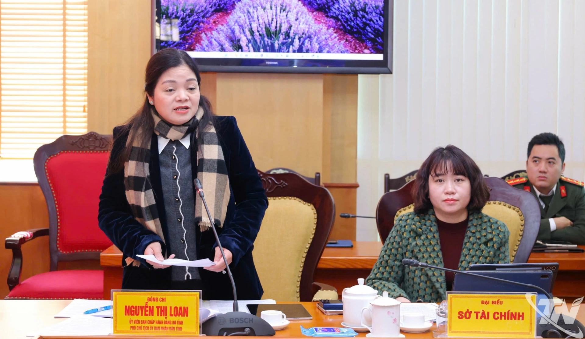 Đồng ch&iacute; Nguyễn Thị Loan, Ph&oacute; Chủ tịch UBND tỉnh ph&aacute;t biểu tại Hội nghị