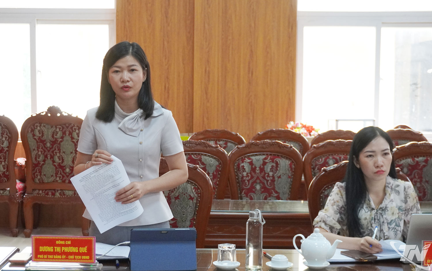 Đại diện lãnh đạo xã Ngân Sơn báo cáo tại buổi làm việc.