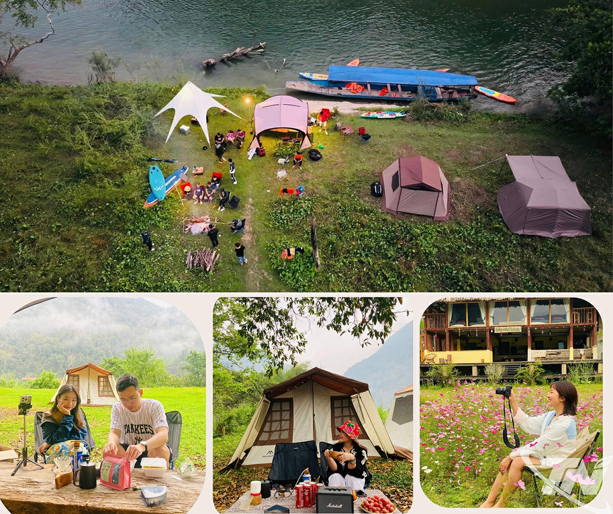Nhiều du khách lựa chọn dịch vụ camping tại các địa điểm đẹp ven hồ Ba Bể.