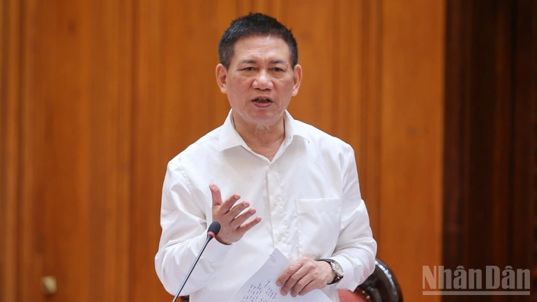 Phó Thủ tướng Chính phủ Hồ Đức Phớc phát biểu ý kiến tại cuộc họp. (Ảnh: TRẦN HẢI)