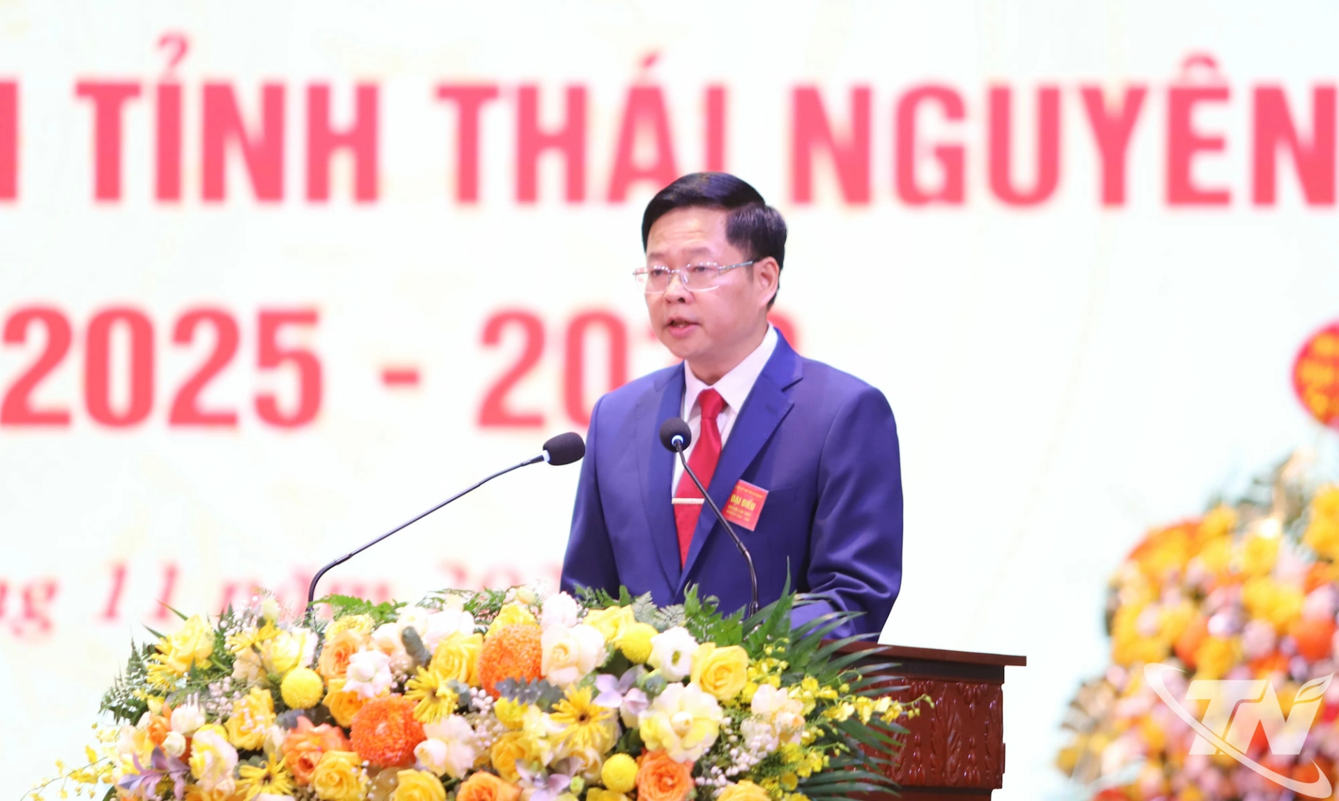 Đồng chí Đinh Quang Tuyên, Phó Bí thư Tỉnh ủy, Chủ tịch Ủy ban MTTQ Việt Nam tỉnh Thái Nguyên, phát biểu.