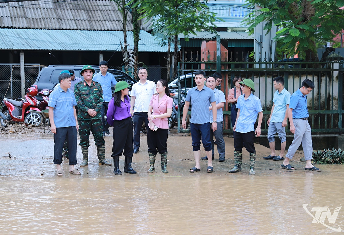 Đồng chí Phó Chủ tịch UBND tỉnh Nguyễn Thị Loan kiểm tra tại xã Dân Tiến.