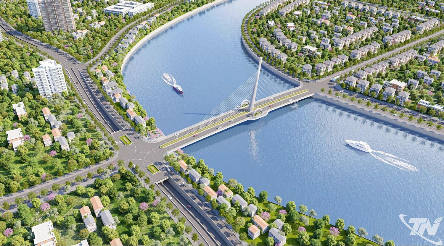 Bên cạnh ý nghĩa về giao thông, Dự án xây dựng mới cầu Gia Bảy (với tổng mức đầu tư trên 600 tỷ đồng) sẽ góp phần quan trọng cải thiện khả năng thoát lũ trên sông Cầu đoạn qua khu vực trung tâm tỉnh Thái Nguyên. Trong ảnh: Phối cảnh công trình cầu Gia Bảy mới.