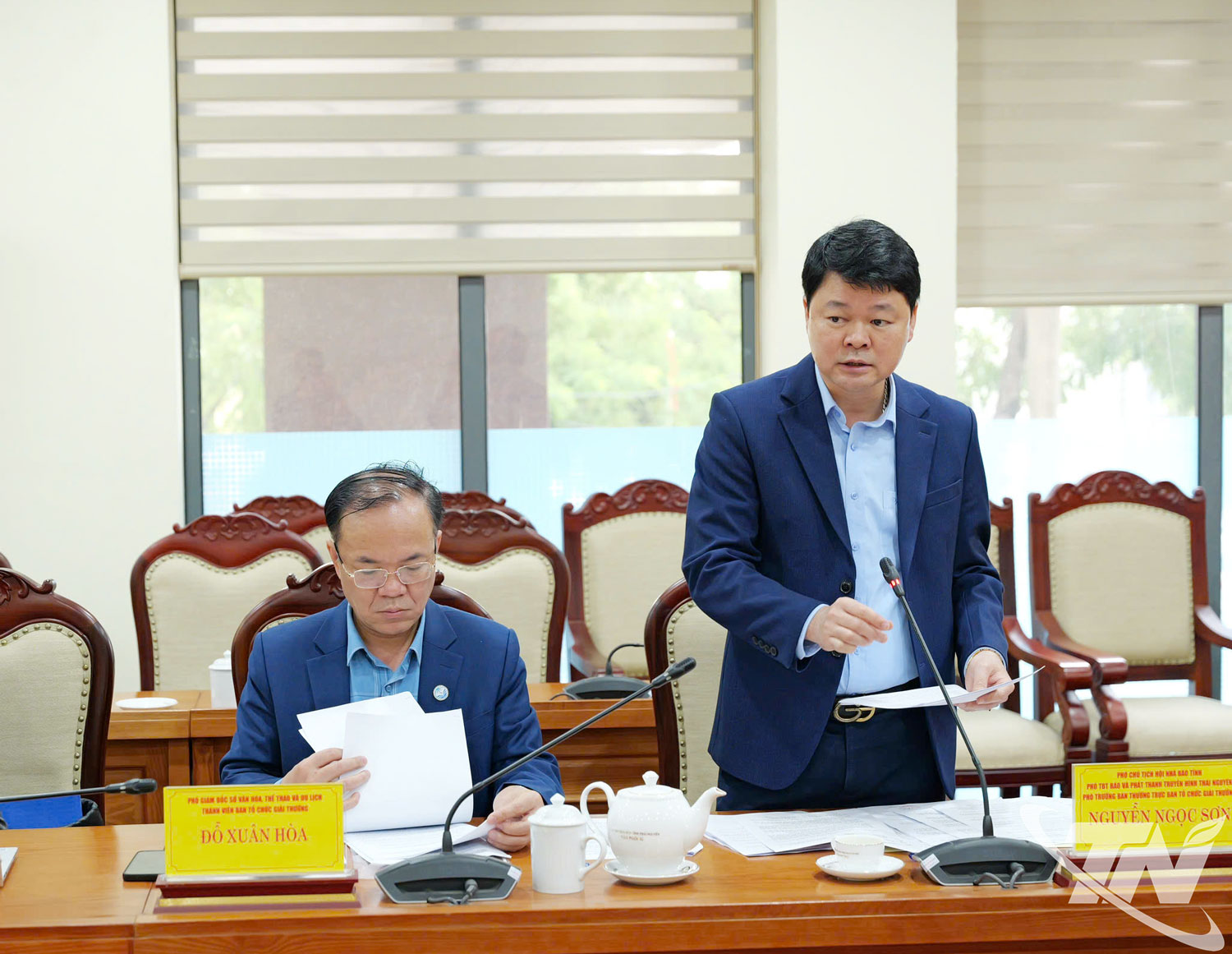 Đồng ch&iacute; Nguyễn Ngọc Sơn, Ph&oacute; Chủ tịch Hội Nh&agrave; b&aacute;o, Ph&oacute; Tổng Bi&ecirc;n tập B&aacute;o v&agrave; Ph&aacute;t thanh, Truyền h&igrave;nh Th&aacute;i Nguy&ecirc;n, Ph&oacute; Trưởng Ban Thường trực Ban Tổ chức Giải, ph&aacute;t biểu.