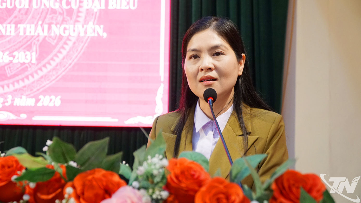 Ứng cử viên Phạm Thị Thu Thủy trình bày chương trình hành động tại Hội nghị.