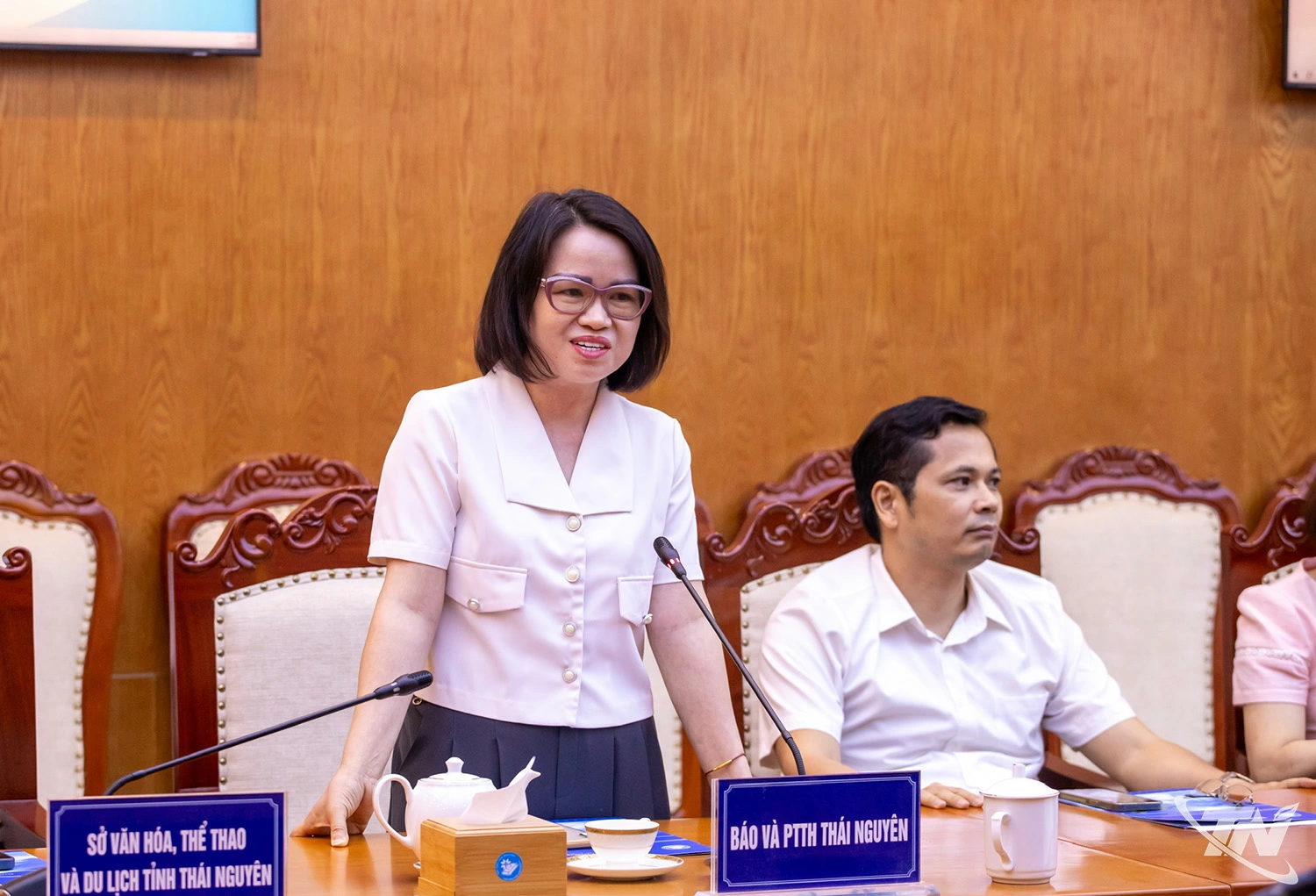 Đại diện lãnh đạo cơ quan Báo và PTTH tỉnh phát biểu công tác phối hợp tuyên truyền trong thời gian tới.