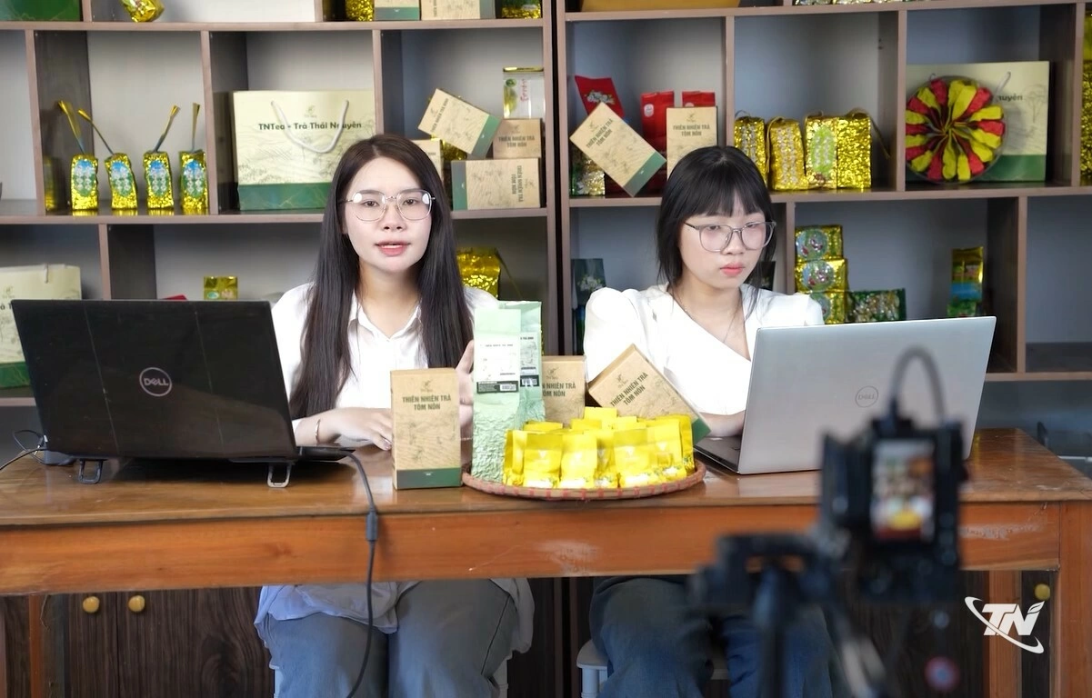 Các bạn sinh viên hỗ trợ HTX Thiên Nhiên Trà xây dựng kênh, giới thiệu sản phẩm trên các nền tảng số.