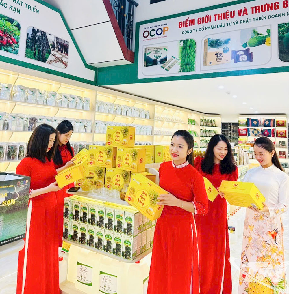 Điểm trưng bày, giới thiệu sản phẩm OCOP của Hội doanh nhân trẻ khu vực phía Bắc tỉnh Thái Nguyên.