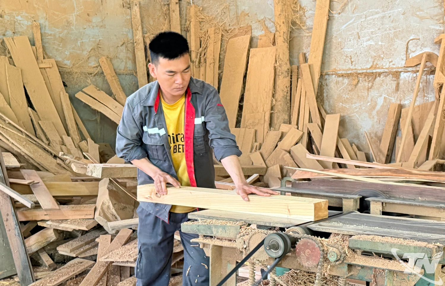 Hoạt động sản   xuất, chế biến gỗ   tại Hợp tác xã   Tú Hương    (xã Côn Minh).