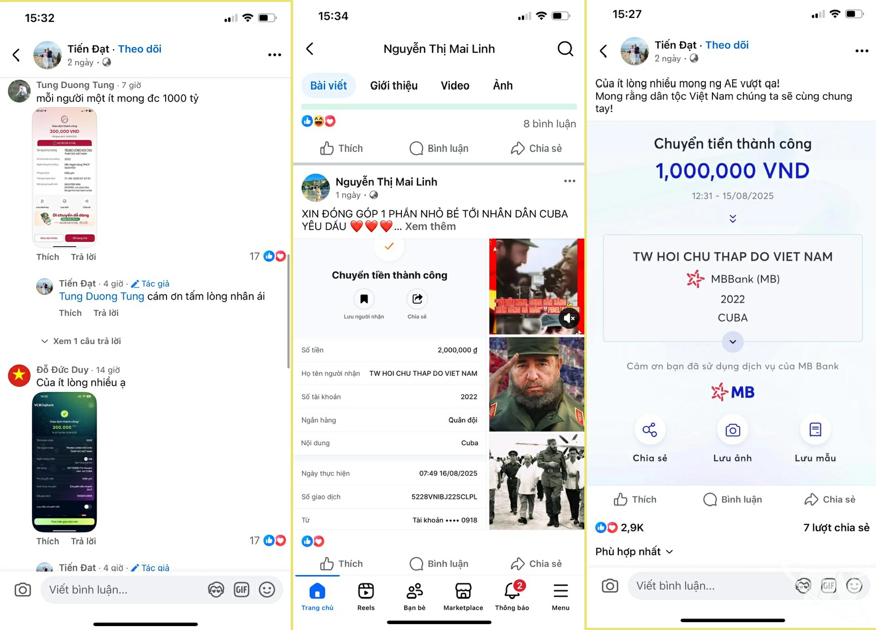 Rất nhiều người sau khi chuyển khoản ủng hộ nhân dân Cuba đã chia sẻ lên trang cá nhân nhằm tạo sự lan tỏa tích cực.