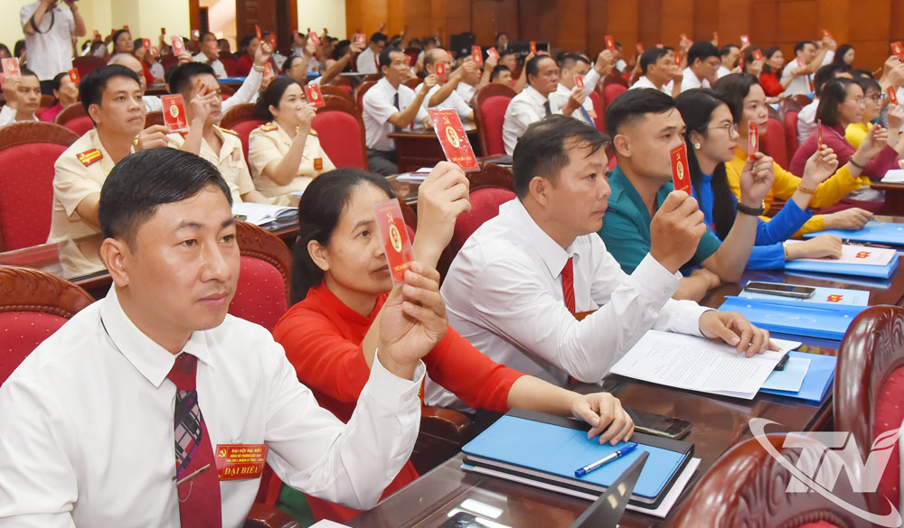 Đại biểu biểu quyết thông qua Nghị quyết tại Đại hội.