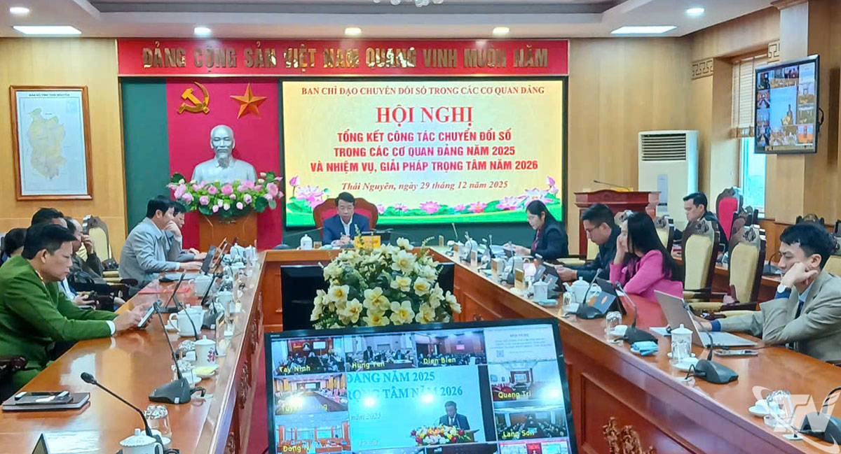 Đại biểu tham dự Hội nghị tại điểm cầu tỉnh Thái Nguyên.