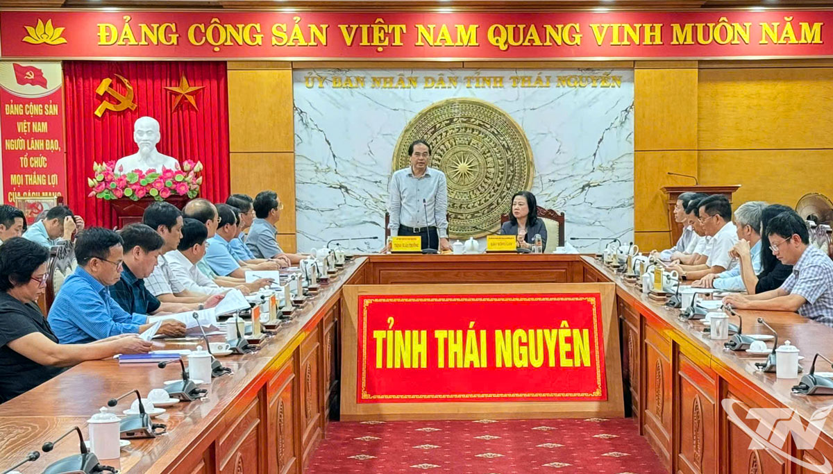 Bí thư Tỉnh ủy Thái Nguyên Trịnh Xuân Trường phát biểu tại buổi làm việc.