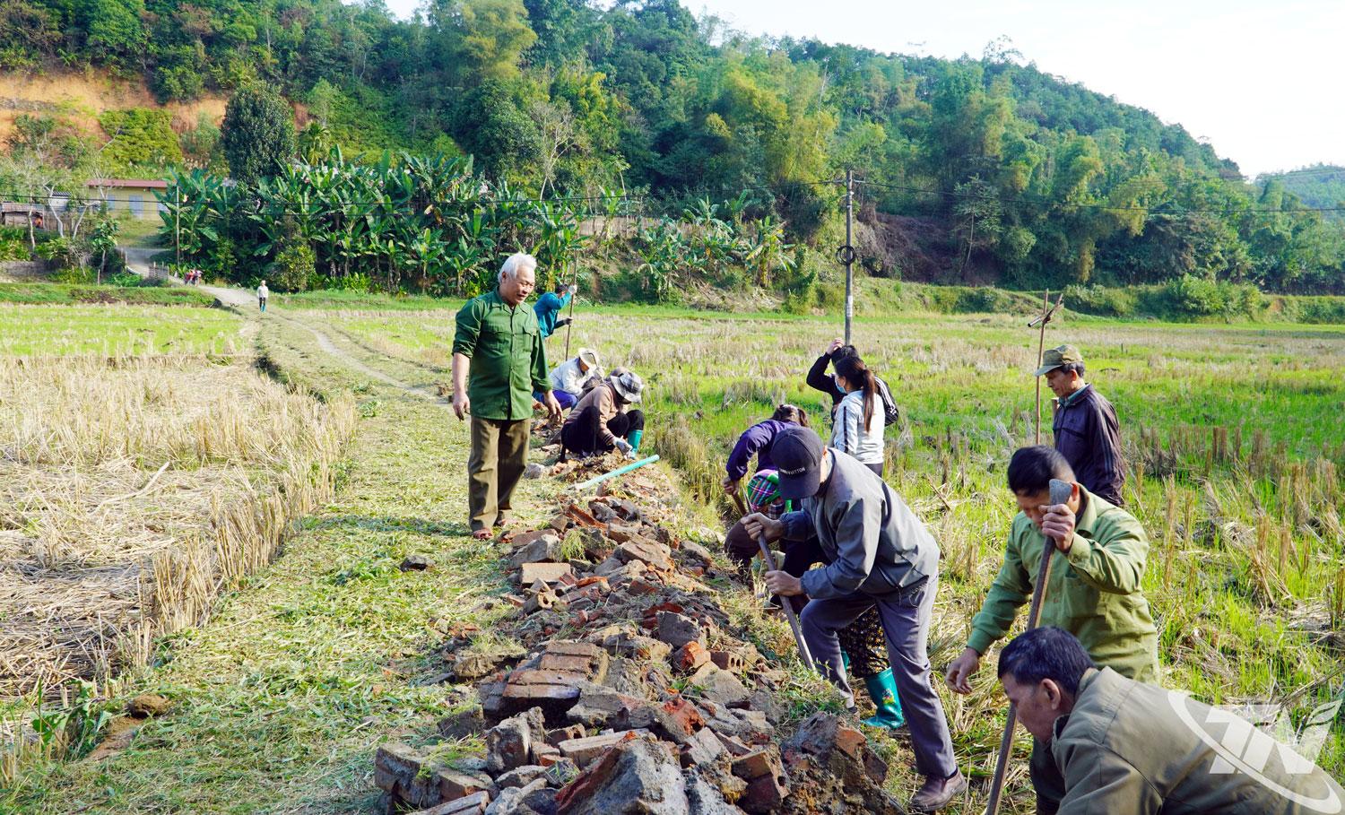 Người d&acirc;n th&ocirc;n Thủy B&igrave;nh chung sức x&acirc;y dựng đường nội đồng.